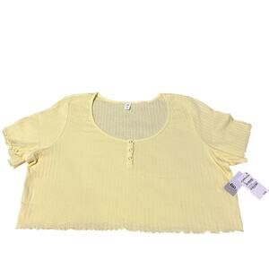 BP Nordstrom Henley Tshirt Cropped Textured Lettuce Hem Yellow